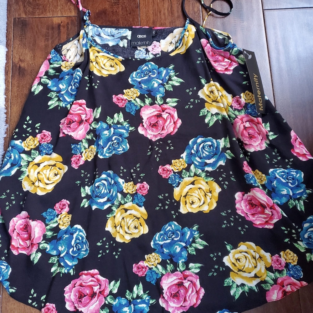 Maternity asos tank size 2 women's new with tags , black with colorful f…
